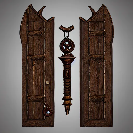 Image similar to a medieval wooden key for the doors, rpg game inventory item, Warcraft style, outer glow, solid background, trending on artstation