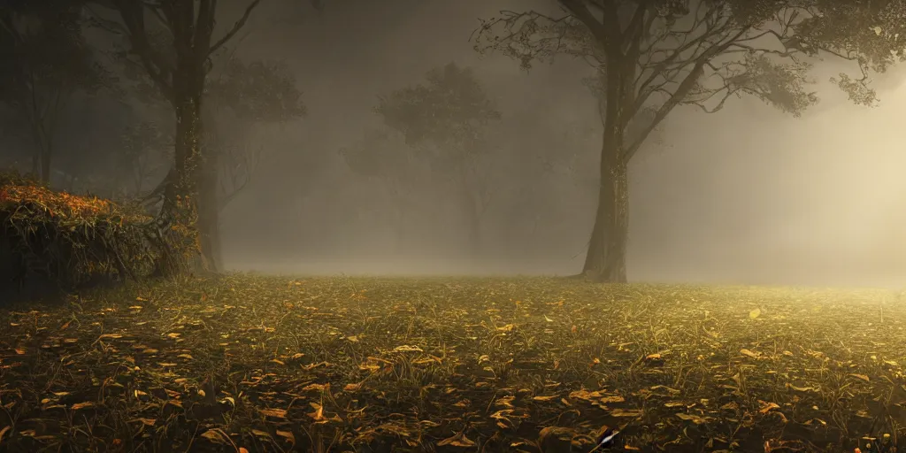 Prompt: dynasty bacteria do not know the dark and new seasons, crickets do not know the spring and autumn, light through the mist, dramatic lighting, photorealistic, cinematic lighting, high detail, cinematic feel, high octane, 4K, Unreal Engine, digital render, intricate, ultra realistic, concept art