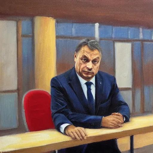 Image similar to viktor orban in a post office, oil painting