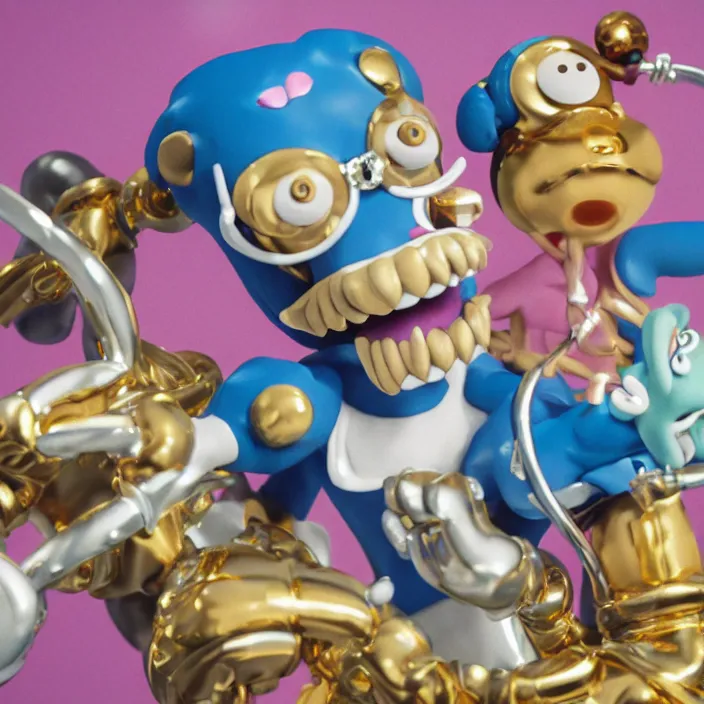 Image similar to jeff koons hip hop bauhaus style street sharks sailor moon wearing diamond grillz and a ton of bussdown iced gold bling in wallace & gromit strata - cut claymation, ultra realistic, concept art, intricate details, serious, highly detailed, photorealistic, octane render, 8 k, unreal engine, art by todd mcfarlane