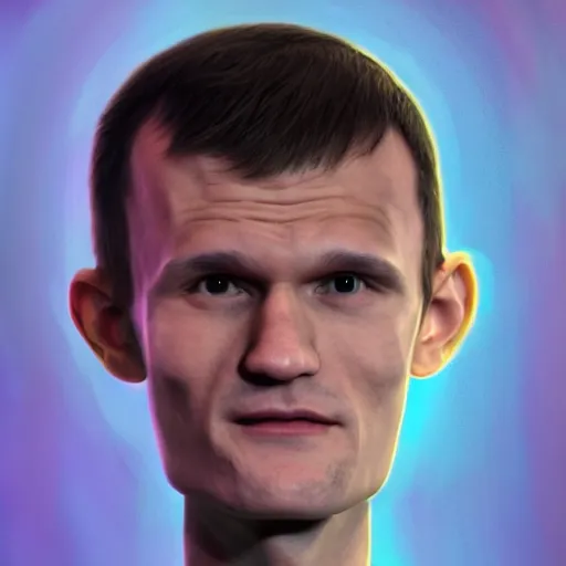 Prompt: Vitalik Buterin big head, painted by Mike Winkelmann