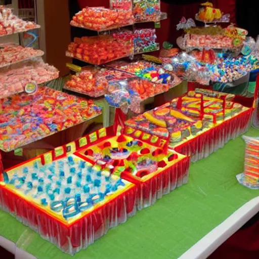 Prompt: golden gate bridge made of sweets