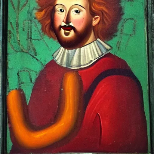 Prompt: 9 th century oil painting of king ronald mcdonald