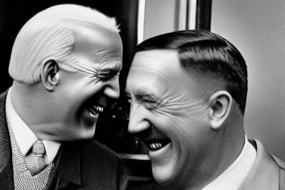 Image similar to “ very very intricate photorealistic photo of hitler and joe biden laughing together, detailed natural lighting, award - winning crisp details ”