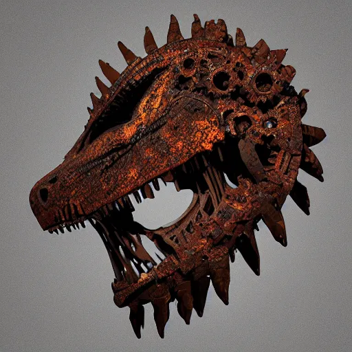 Image similar to a t-rex made out of rusty gears, octane render, 3D