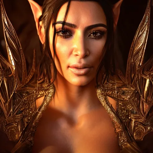 Image similar to Kim Kardashian as an elven priestess, atmospheric lighting, intricate detail, cgsociety, hyperrealistic, octane render, RPG portrait, ambient light, dynamic lighting, hyper detailed, elegant, cinematic, awe inspiring, beautiful, unreal engine, 8k ultra hd, artstationHD, hyper detailed, elegant, cinematic, awe inspiring