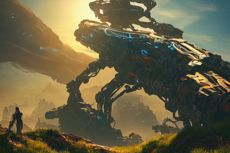 Image similar to slitherfang machine mecanical creature robot of horizon forbidden west horizon zero dawn radiating a glowing aura global illumination ray tracing hdr fanart arstation by ian pesty and alena aenami artworks in 4 k