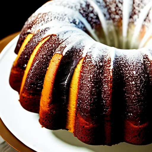 Prompt: portrait of a glazed bundt cake on a cake stand shaped like a woman\'s body, digital art, cinematic, ultradetail, 8k, trending on artstation