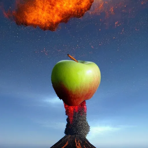 Image similar to exploding volcano in the shape of an apple