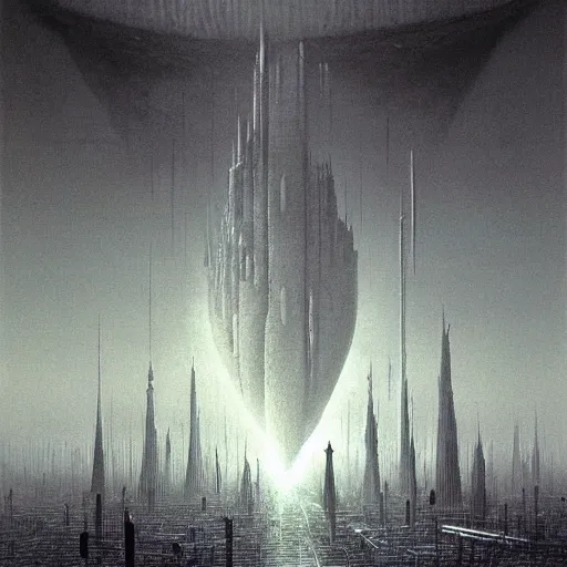 Prompt: alien city by zdzislaw beksinski, hd,