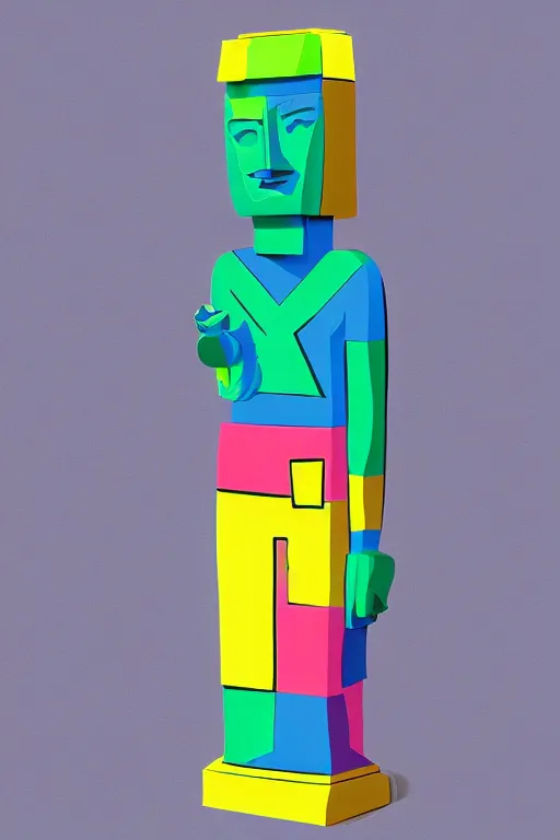 Image similar to cubist moai statue cutout digital illustration cartoon colorful beeple