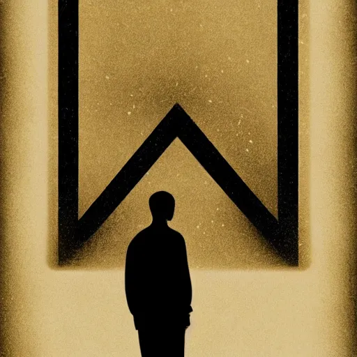 Image similar to poster for a short dramatic film called'liminal '. the poster follows the concept of liminality and the center element is a tiny wooden door and a silhouette of a man. movie poster, advertisement, high detail, trending on artstation