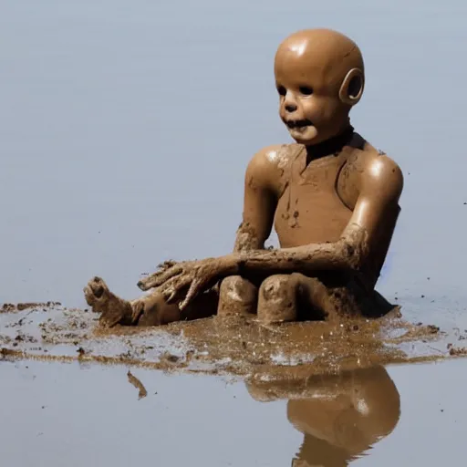 Prompt: a dummy in mud