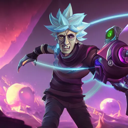 Prompt: League of Legends splashart of Rick Sanchez, 8k, sci-fi