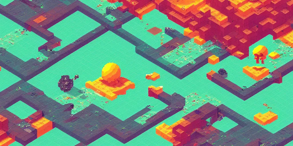 Prompt: isometric vintage analog polaroid photography of an alien planet, color bleed, tiles, videogame, pixelart