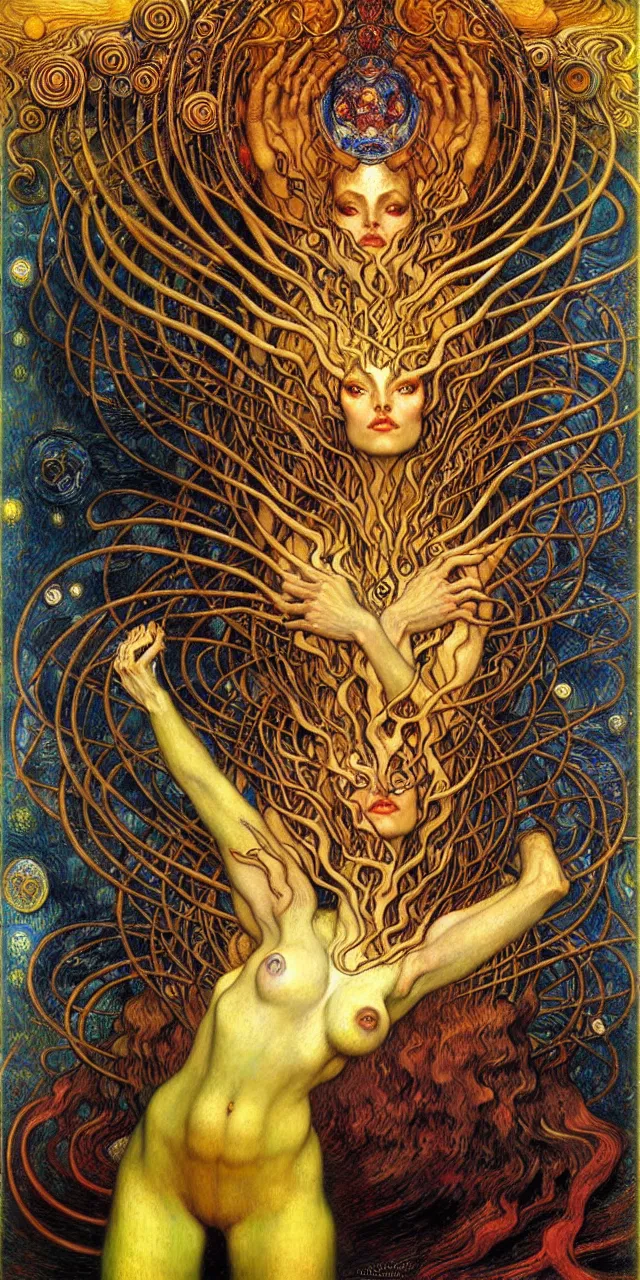 Image similar to Divine Chaos Engine by Karol Bak, Jean Delville, William Blake, Gustav Klimt, and Vincent Van Gogh, symbolist, visionary