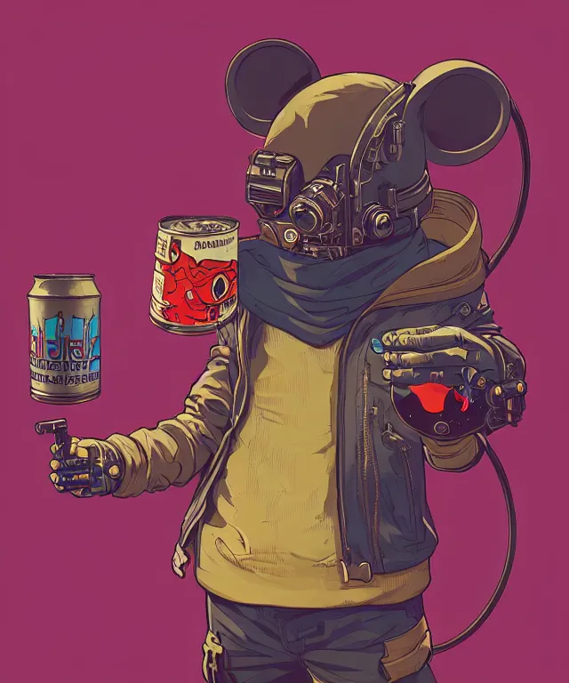 Prompt: a portrait of an anthropomorphic cyberpunk mouse holding a can of beer, cyberpunk!, fantasy, elegant, digital painting, artstation, concept art, matte, sharp focus, illustration, art by josan gonzalez