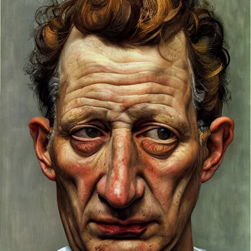 Image similar to high quality high detail painting by lucian freud, hd, portrait of a man covered with multiple eyes, photorealistic lighting