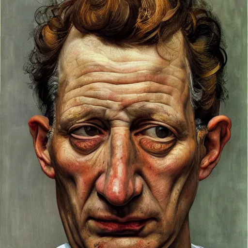 Prompt: high quality high detail painting by lucian freud, hd, portrait of a man covered with multiple eyes, photorealistic lighting