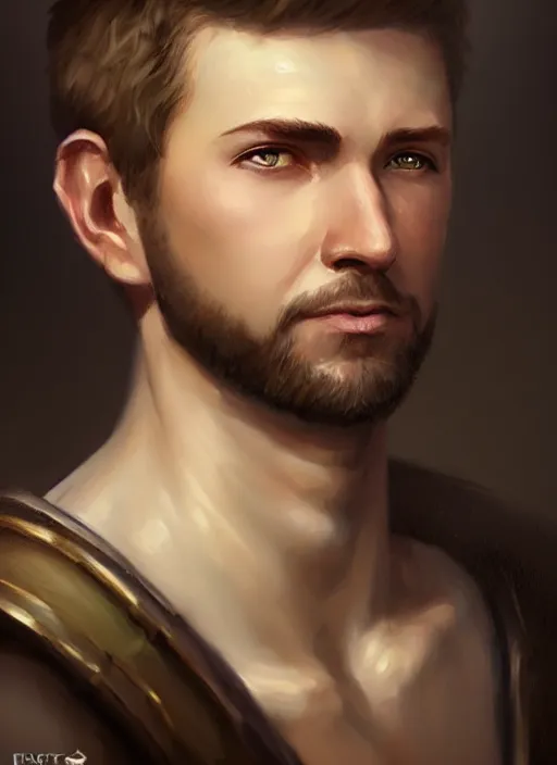 Image similar to a _ fantasy _ style _ portrait _ painting _ of slightly chubby white male very short hair short stubble, brown hair, rpg dnd oil _ painting _ unreal _ 5 _ daz. _ rpg _ portrait _ extremely _ detailed _ artgerm _ greg _ rutkowski _ greg