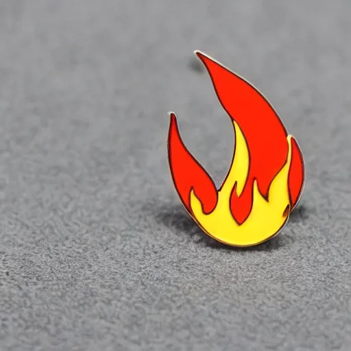 Image similar to a diamond enamel pin depicting a minimalistic clean illustration fire flames warning label, smooth curves