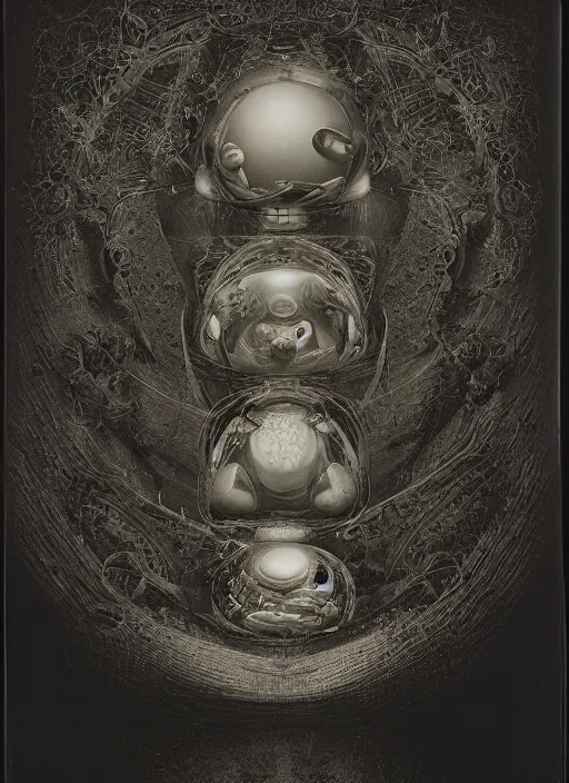 Image similar to old wetplate daguerreotype birth of artificial futuristic embryo life, fractal, intricate, elegant, highly detailed, parallax, leica, medium format, subsurface scattering, by jheronimus bosch and greg rutkowski and louis jacques mande daguerre