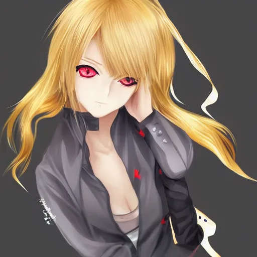 evil anime girl with blonde hair and red eyes