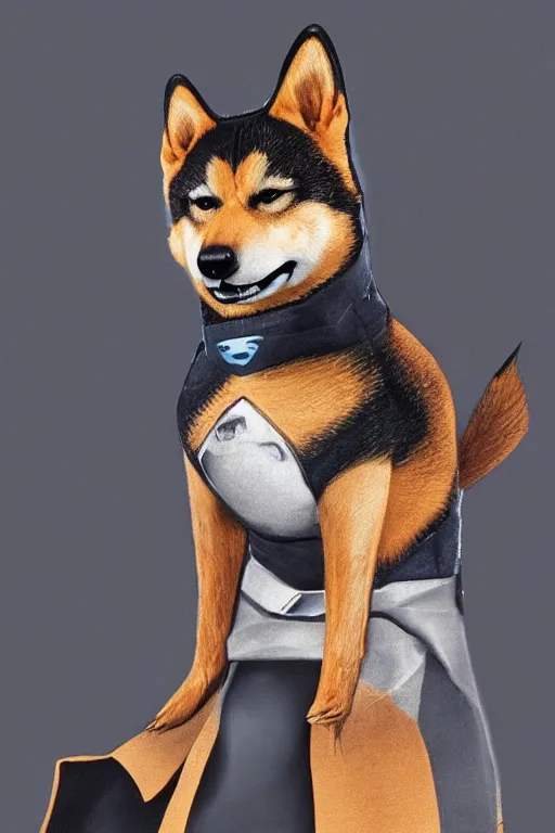 Prompt: a full-length portrait of a superhero with the face of a Shiba Inu, realistic illustration, 4k