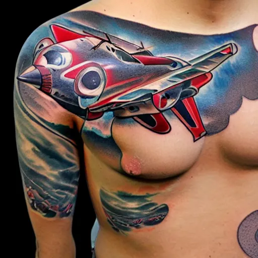 Prompt: tattoo jet fighters