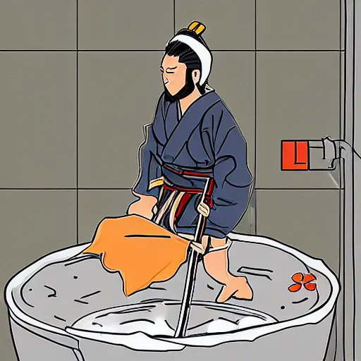 Image similar to samurai cleaning the toilet