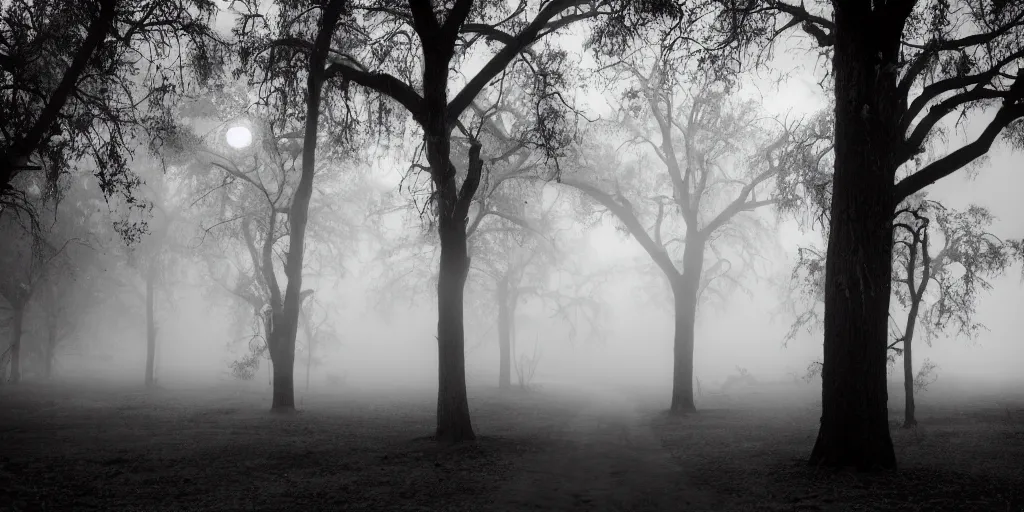 Image similar to a Voodoo ghost town, creepy lighting, little fog, moonlight, 8k