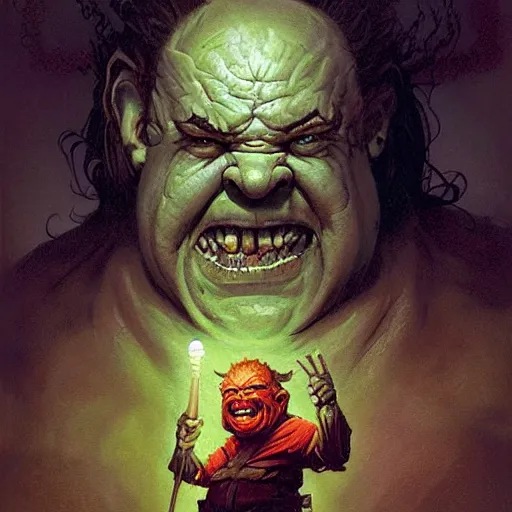 Image similar to head and shoulders portrait of a bloated blind dwarf with red glowing eyesockefs, d & d, fantasy, greg rutkowski, frank frazetta, alexandre chaudret, boris vallejo, michael whelan, miro petrov, hr giger, magali villeneuve, donato giancola