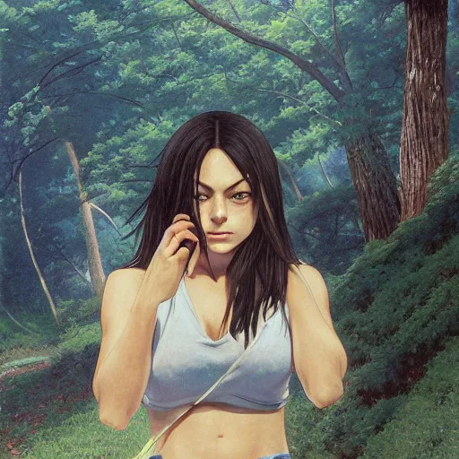 Image similar to anime mila kunis by by Hasui Kawase by Richard Schmid