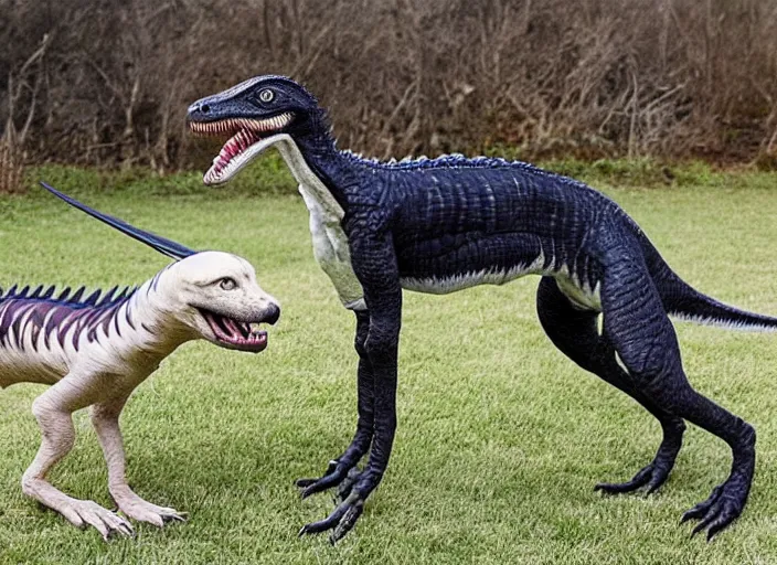 Image similar to photo of a hybrid between a velociraptor and a dog