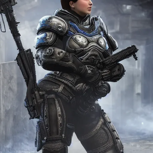 Image similar to Queen's Guard in Gears of War, highly detailed, high quality, HD, 4k, 8k, Canon 300mm, professional photographer, 40mp, lifelike, top-rated, award winning, realistic, sharp, no blur, edited, corrected, trending