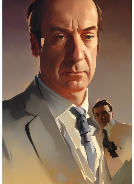 Image similar to portrait of saul goodman, closeup, lawyer, painting by sargent and leyendecker, asymmetrical, intricate, elegant, matte painting, illustration,, by rhads, by greg rutkowski, by greg tocchini, by james gilleard, by joe fenton