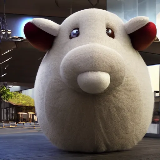 Image similar to inflated grand sheepzilla , hyperrealism, no blur, 4k resolution, ultra detailed-i