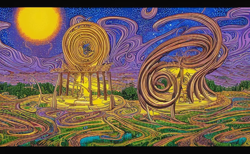 Image similar to a spiraling portal with a spiritual and mystical sound, by howard arkley and dan mumford, artstation