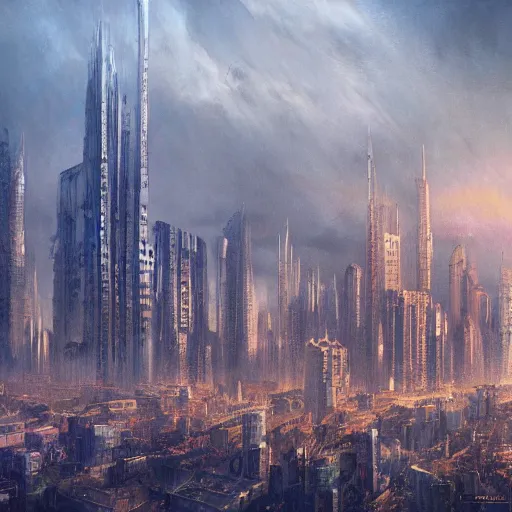 Prompt: a city of skyscrapers in elden ring, matte painting, extremely detailed, elden ring, oil on canvas, trending on artstation