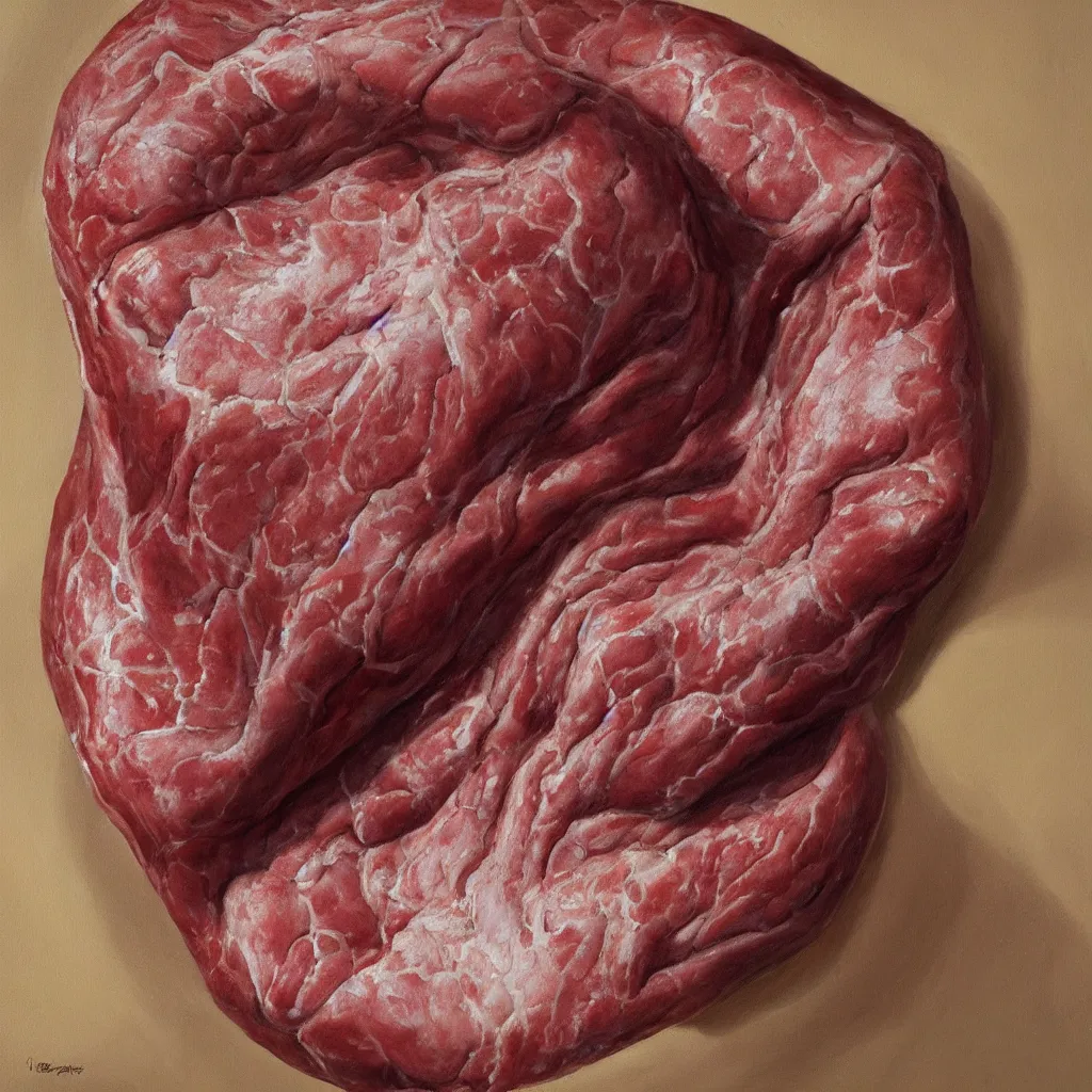 Prompt: a painting made of beef flesh , 4K, photorealistic