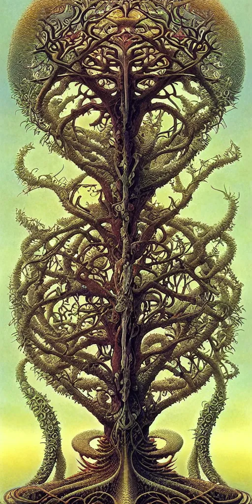 Image similar to tree of life by roger dean and andrew ferez, art forms of nature by ernst haeckel, divine chaos engine, symbolist, visionary, art nouveau, botanical fractal structures, organic, detailed, realistic, surreality