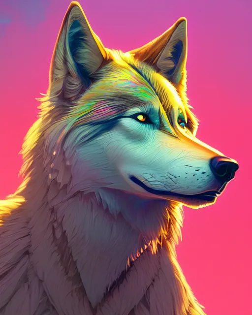 Image similar to highly detailed surreal vfx portrait of a metallic chromatic geometric tribal wolf, behance, stephen bliss, unreal engine, greg rutkowski, loish, rhads, beeple, makoto shinkai and lois van baarle, ilya kuvshinov, rossdraws, tom bagshaw, alphonse mucha, global illumination, detailed and intricate environment