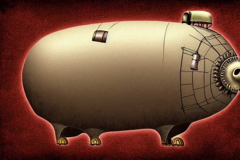 Image similar to a blimp in the shape of a pig, steampunk, digital art, extremely detailed