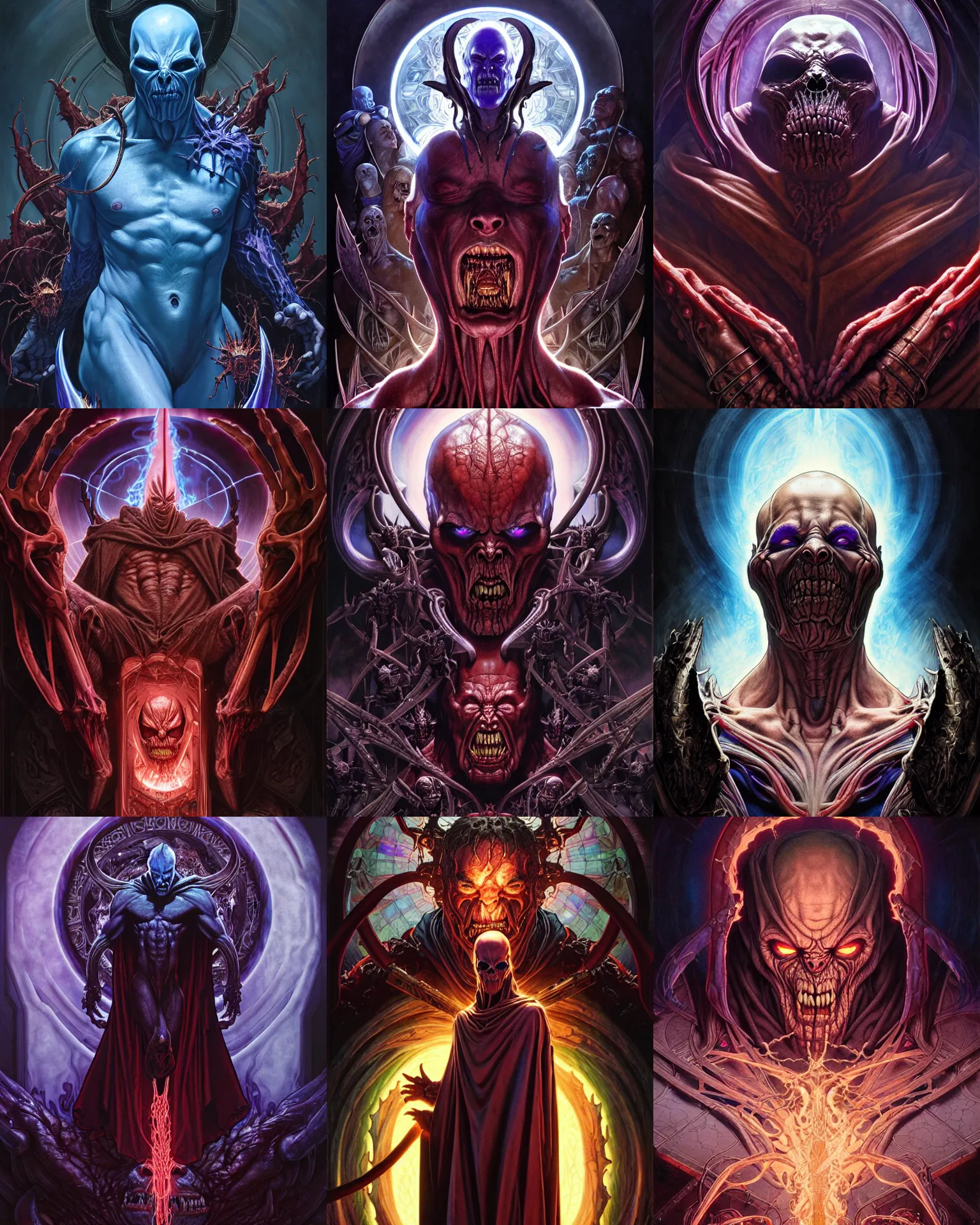 Prompt: the platonic ideal of diablo 2 archangel of cletus kasady ultimate carnage thanos dementor doctor manhattan chtulu nazgul, detailed, intricate, hyperrealism, intense, scary, decay, dmt, art by brock hofer and artgerm and greg rutkowski and alphonse mucha