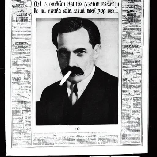 Prompt: newspaper photo from 40s of a stern looking slim medical doctor with a regualar mustache and sidecut hair toupet