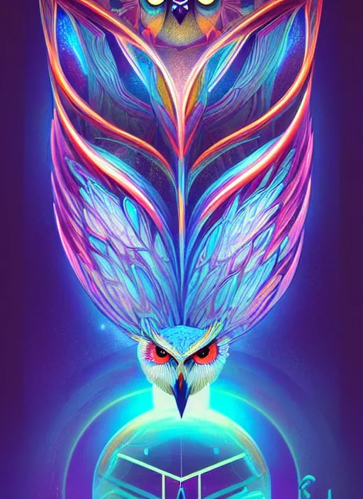 Prompt: symmetry!! product render poster vivid colors divine proportion owl, scifi, glowing fog intricate, elegant, highly detailed, digital painting, artstation, concept art, smooth, sharp focus, illustration, art by artgerm