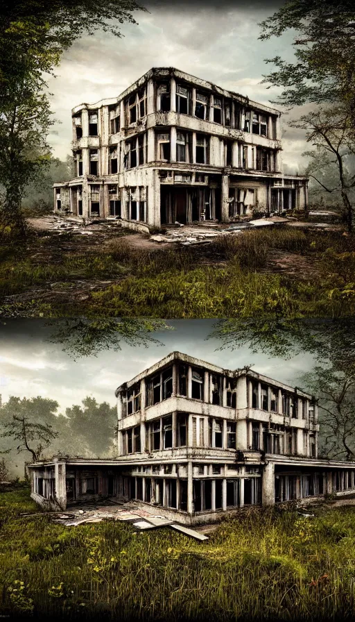 Image similar to a beautiful hyperdetailed rendering of city abandoned urbex nature ranch building architecture unfinished building by adolf loos, junglepunk nature lake, archdaily, wallpaper, highly detailed, trending on artstation.