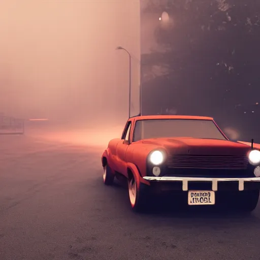 Image similar to very closeup photo of vin diesel standing near ford model t, fog, volumetric lighting, bokeh, ultra realistic, highly detailed, city, cinematic, art by jan urschel and neil blevins