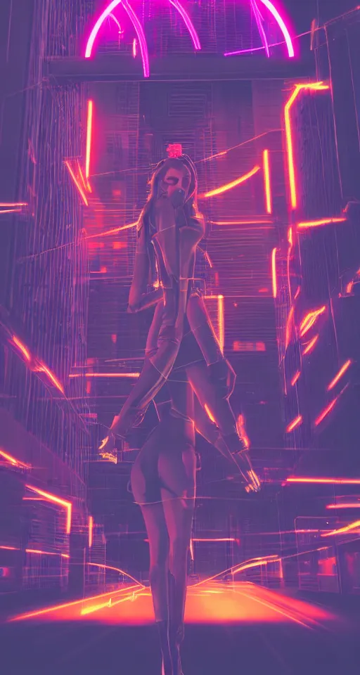 Image similar to cyberwomen, neon lights, city, glow, sunset, cinematic, retrowave style,