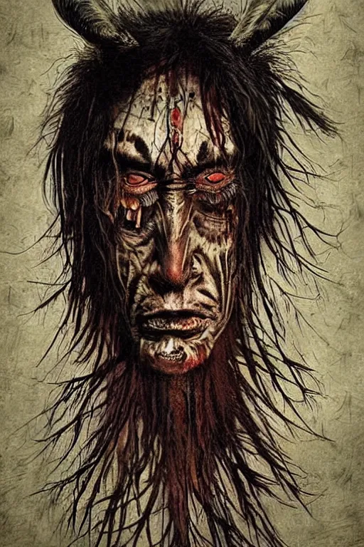 Image similar to mad native american skinwalker artwork by ben templesmith